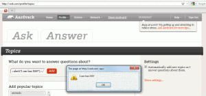 The first XSS vulnerability, on the topics page